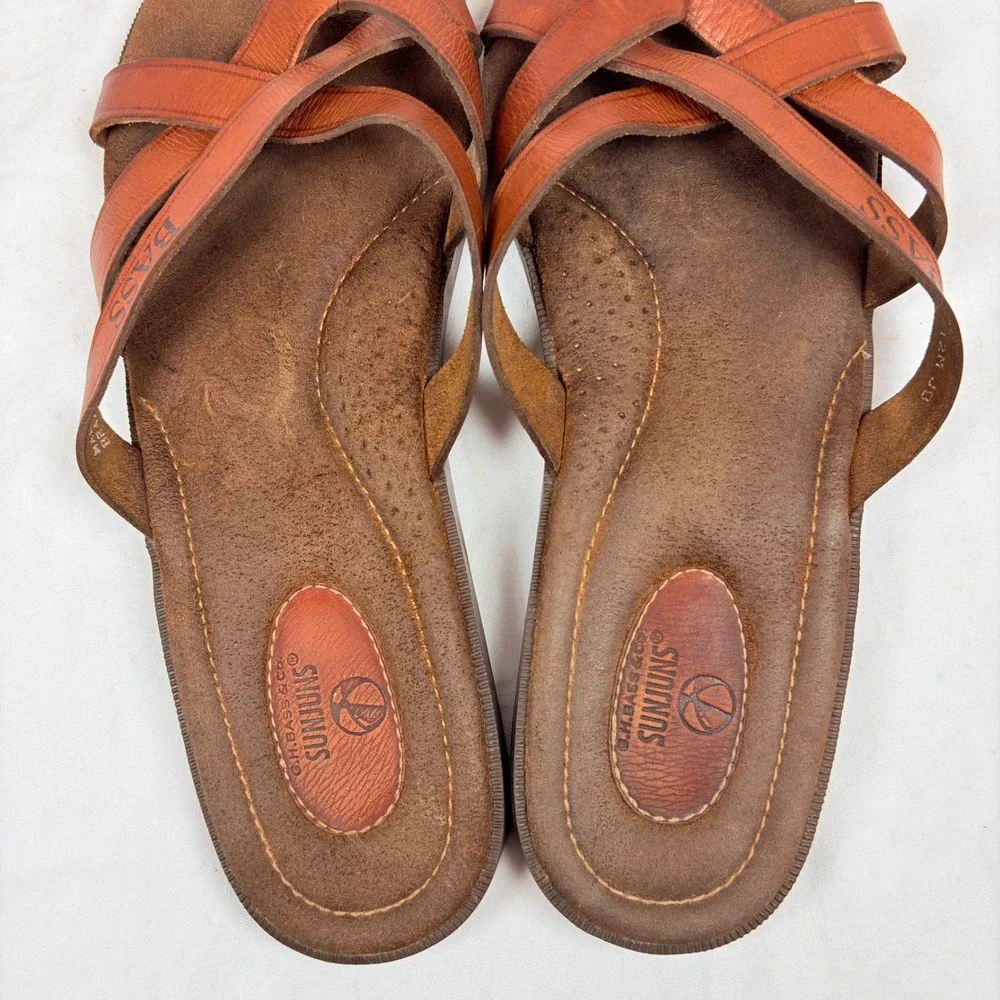 Vtg GH Bass Sunjuns Beach Bum Mens 12M Tan Leather Thong Sandals Brazil Classic